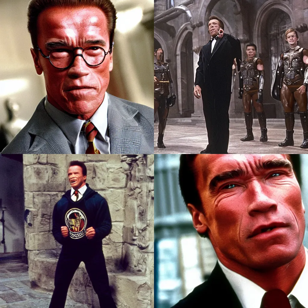 Prompt: Arnold Schwarzenegger in Harry Potter