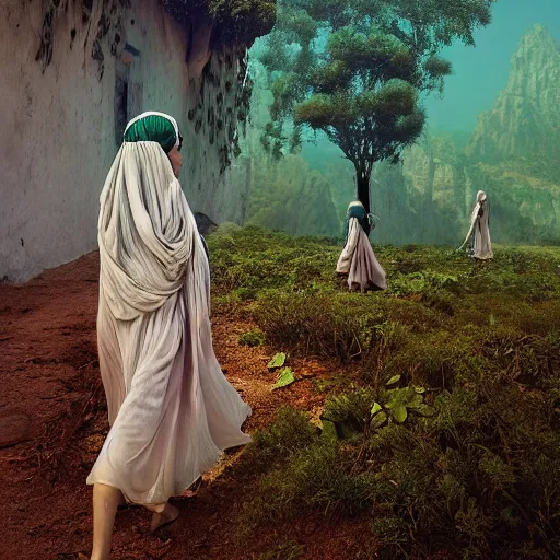 Image similar to beautiful bellidancer girl walks around Socotra among plants, flowers, trees and snags in a long transparent flowing dress and meets mystical animals, mystical insects, mystical birds, lizards, snakes, gorgeous, intricate, hypnotic dimensions, ruan jia, steve mccurry, Zdzislaw Beksinski style, sharp focus, intricate concept art, digital painting, ambient lighting, 4k, hdt, artstation trending on Gsociety, trending on ArtstationHQ, hyper quality, 16K