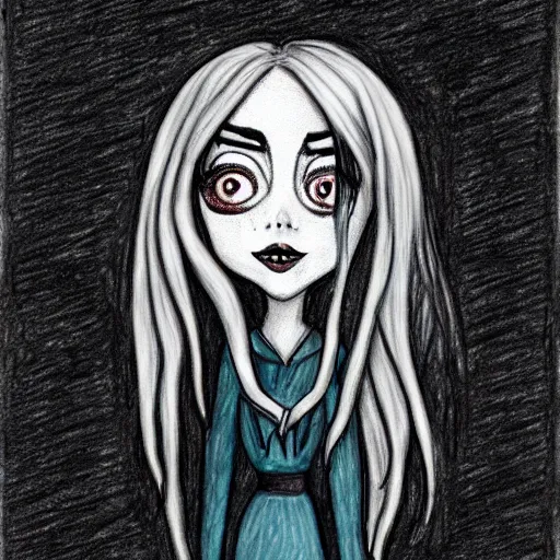 Image similar to drawing of billie eilish in the style of corpse bride