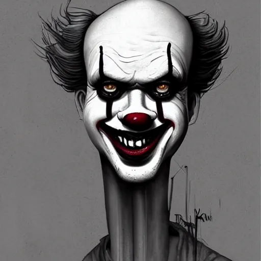 Image similar to surrealism grunge cartoon portrait sketch of Pennywise, by michael karcz, loony toons style, freddy krueger style, horror theme, detailed, elegant, intricate