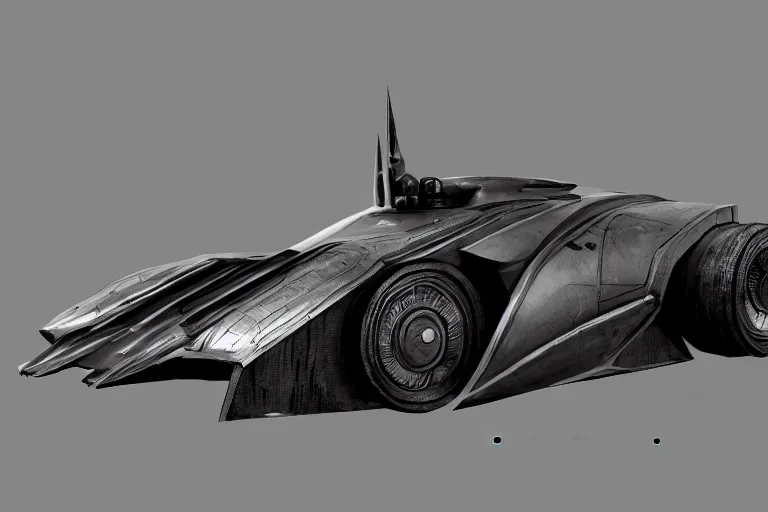 Prompt: a single armored batmobile in the style of bladerunner and alternate car one, car concept, car Design, sid mead, alex ross, intricate Details, concept art, matte painting, highly detailed, rule of thirds, dynamic lighting, cinematic, detailed, denoised, centerd, clean render