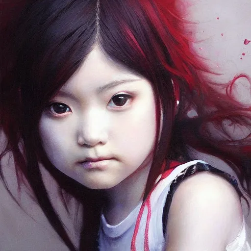 Image similar to realistic oil painting portrait of Babymetal J-Rock singer idol girl Yui Mizuno, she is 20 years old, by Greg Rutkowski, Peter Mohrbacher, Craig Mullins.