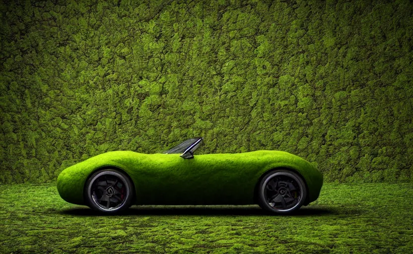 Prompt: car made of moss, luxury HD render, mossy sports car, cinematic, relaxing mossy material, moss covered car, 4k