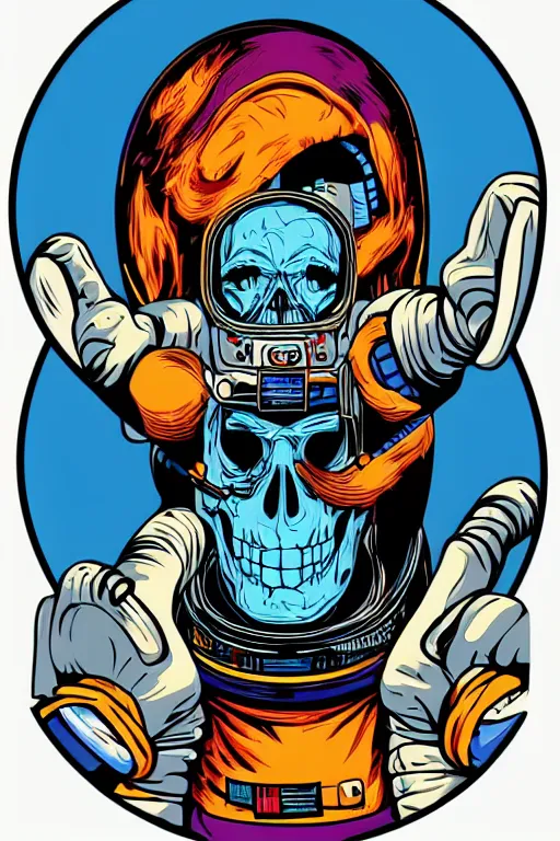 Image similar to portrait of a astronaut skeletor, art by butcher billy, sticker, colorful, illustration, highly detailed, simple, smooth and clean vector curves, no jagged lines, vector art, smooth