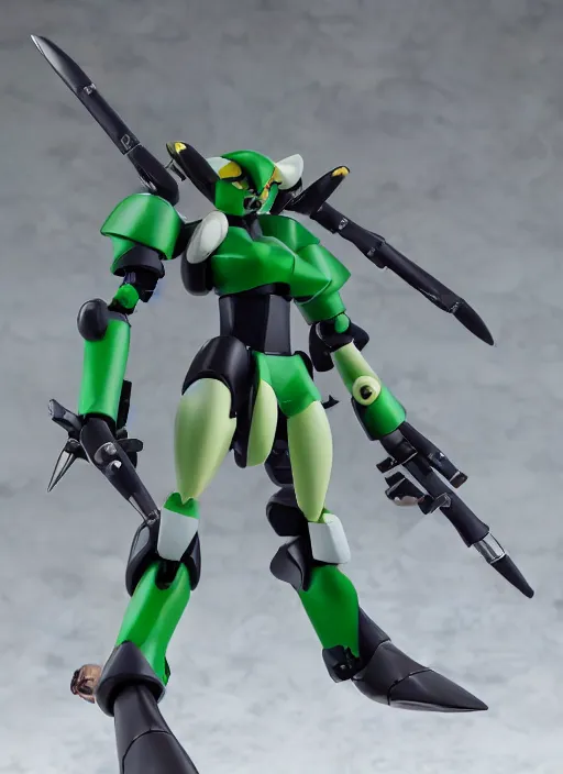 Prompt: a professionally assembled gunpla kit of Shego, action figure mecha, model kit, symmetrical details, by Bandai, professional photography, product photography, official media