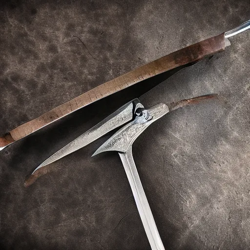 Image similar to generate a sharp fine sword, well worked, rusty, edge rusty, dark, tint, post denoised, 4 k textured, macro zoom, dynamic lighting