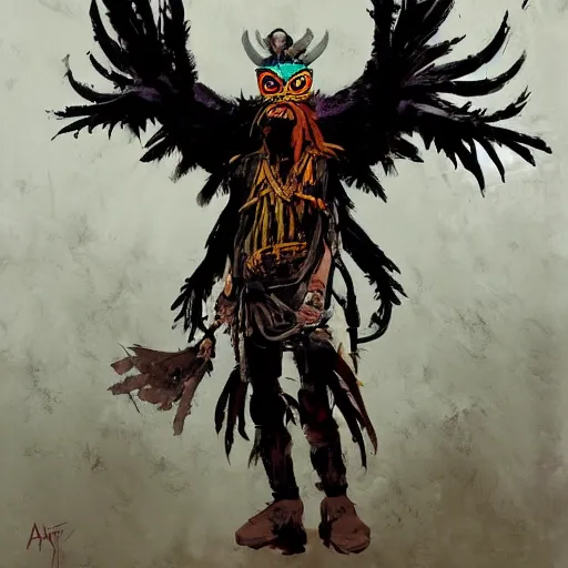 Image similar to painting of mobieus shaman wearing Raven mask comic cover art by ashley wood , 4K post processing