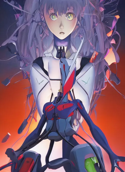 Image similar to first issue of neon genesis evangelion comic book cover art, au naturel, hyper detailed, digital art, trending in artstation, cinematic lighting, studio quality, smooth render, unreal engine 5 rendered, octane rendered, art style by klimt and nixeu and ian sprigger and wlop and krenz cushart