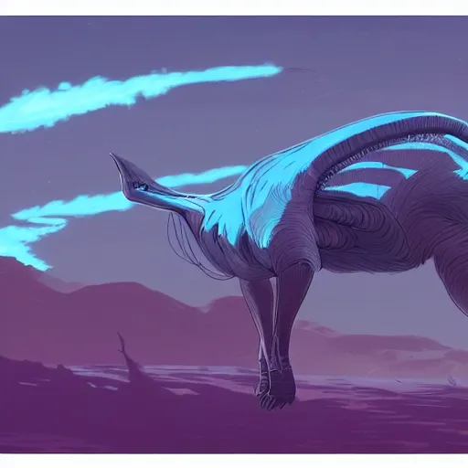 Image similar to concept art painting of an alien animal creature, detailed, cel shaded, in the style of makoto shinkai and moebius and james gurney