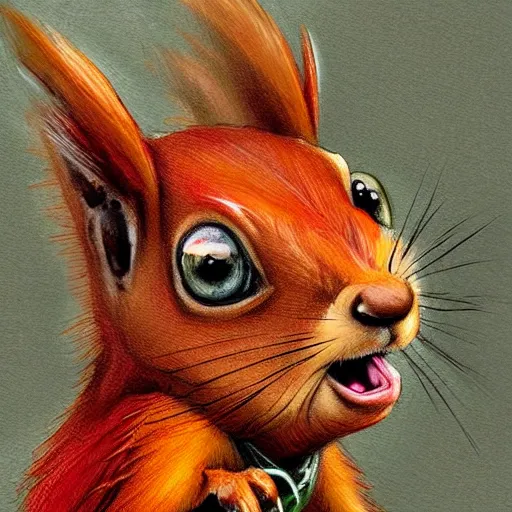 Prompt: humanoid red squirrel which looks very very cute. The mood is warm and friendly. dungeons and dragons portrait. highly detailed, digital painting, artstation, concept art, sharp focus, illustration, art by Josh kirby and John romita jr and moebius