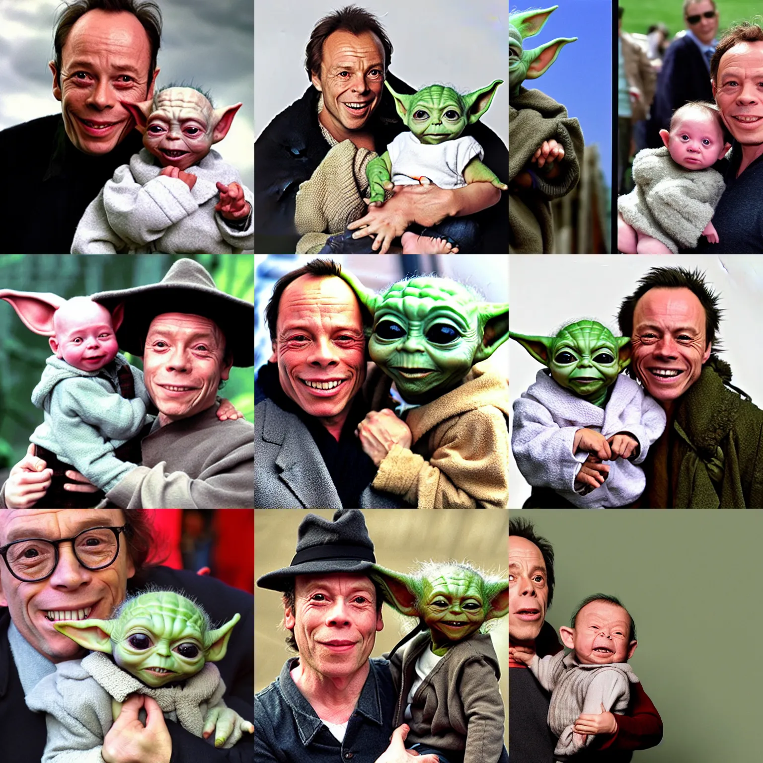 Prompt: Warwick Davies and Baby Yoda