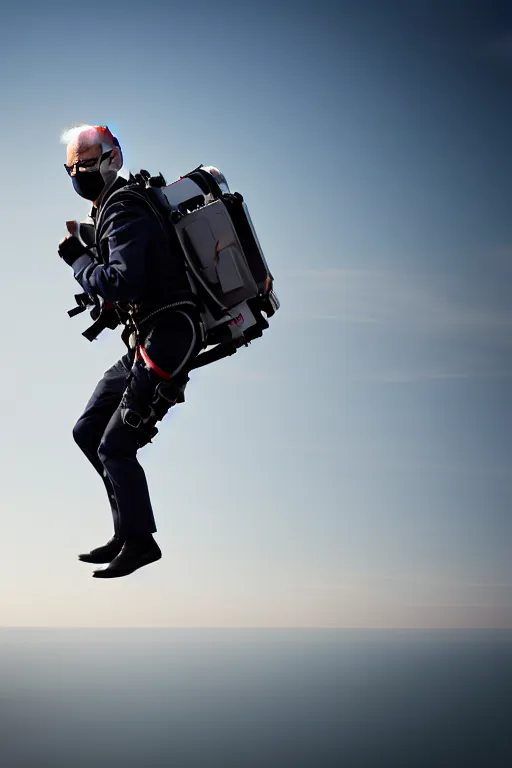 Prompt: joe biden flying with jet pack, high resolution, photorealistic, cinematic, smooth, 4 k, aesthetic lighting, baroque object, sharp focus, hyperdetailed, face features, tumblr trending, with small object details, professional photography, pullitzer winning photo by : canon eos 5 d mark iv, by karah mew and adnan abidi and jodie bateman
