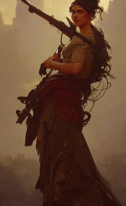 Prompt: a personification of kurdistan, highly detailed, digital painting, artstation, concept art, sharp focus, illustration, art by greg rutkowski and alphonse mucha