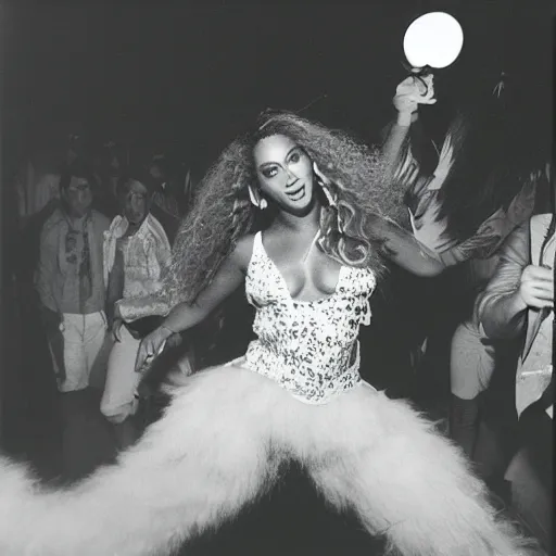 Image similar to beyonce on a ball dance, disco party, 8 0 s, 8 mm, vintage photography, detailed, photorealistic, photographed by sally mann