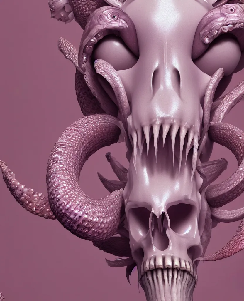 Image similar to goddess princess face close-up portrait ram skull. hard surface modelling zbrush and octane render. jellyfish phoenix head, nautilus, orchid, skull, betta fish, bioluminiscent creatures, intricate artwork by Tooth Wu and wlop and beeple. octane render, trending on artstation, greg rutkowski very coherent symmetrical artwork. cinematic, hyper realism, high detail, octane render, 8k