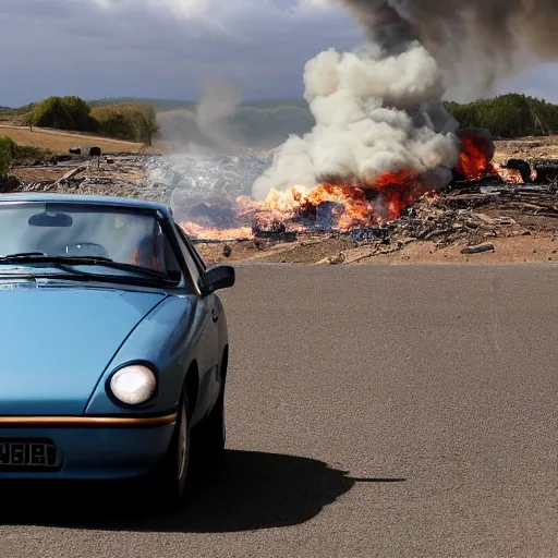 Image similar to Richard hammond driving away from huge explosion