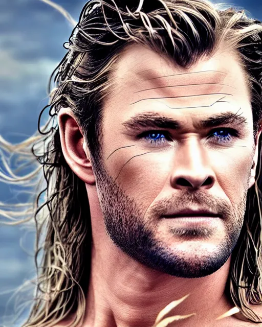 Image similar to Chris Hemsworth looking like Wonder Woman, Vogue cover photo, realistic face, detailed face, highly detailed, professional photo