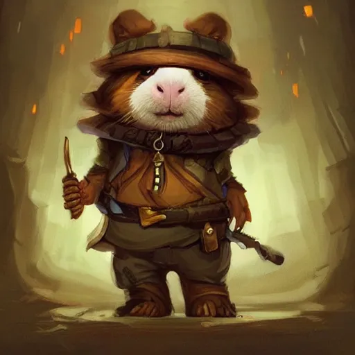 Image similar to cute little anthropomorphic Guinea Pig wearing Gangster outfit, ultra wide lens shot , tiny, small, short, cute and adorable, pretty, beautiful, DnD character art portrait, matte fantasy painting, DeviantArt Artstation, by Jason Felix by Steve Argyle by Tyler Jacobson by Peter Mohrbacher, cinematic lighting