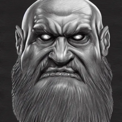 Image similar to chaos dwarf smith from warhammer fantasy : : head and torso portrait drawing