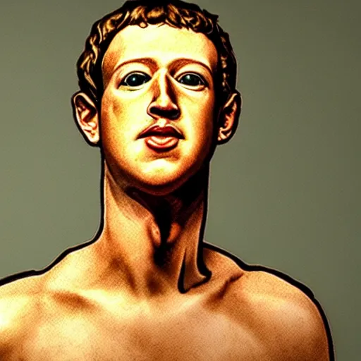 Image similar to paleolithic cave drawing. mark zuckerberg with devils horns on his head