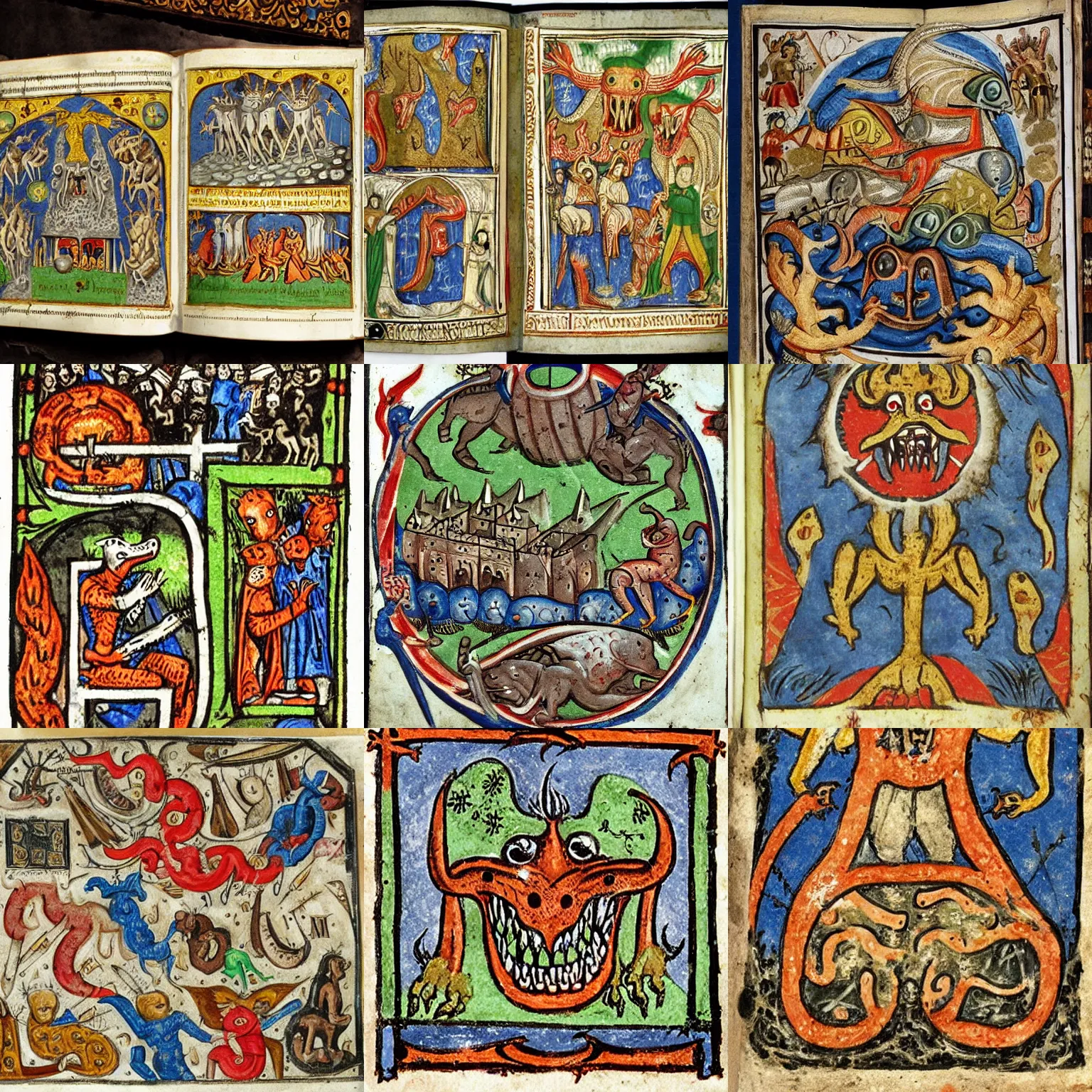 Prompt: a medieval hellmouth, medieval illumination, medieval bestiary