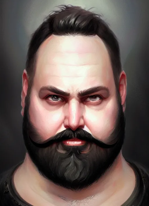 Prompt: a _ fantasy _ style _ portrait _ painting _ of white male short black hair chubby disconnected beard round face, rpg dnd oil _ painting _ unreal _ 5 _ daz. _ rpg _ portrait _ extremely _ detailed _ artgerm _ greg _ rutkowski _ greg