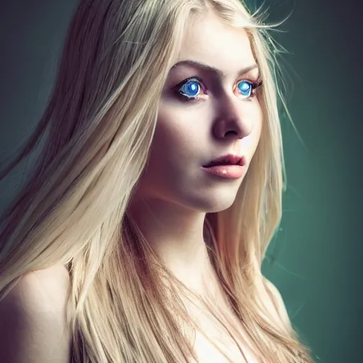 Prompt: An average girl with long blonde hair and light green eyes and small face no makeup, full body portrait posing, highly detailed, excellent composition, dramatic lighting, realistic 4k