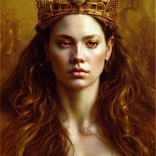 Image similar to highly detailed portrait of a majestic lioness queen in the form of a beautiful woman. d & d. art by donato giancola, eugene delacroix, ruan jia, martin schoeller. trending on artstation, intricate details, energetic composition, golden ratio, concept art, illustration, elegant art, global illuminaition