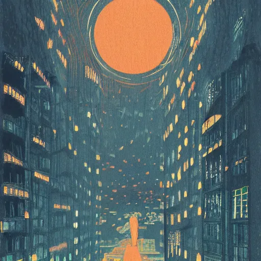 Image similar to dreary night, art inspired by bo barlett and victo ngai