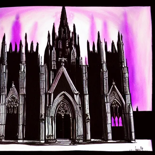 Prompt: painting of a cathedral, black metal album cover, black and purple color scheme, 4 k, trending on artstation