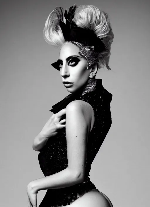 Image similar to lady gaga in a 1 9 8 0 s themed photoshoot, nick knight, annie leibovitz, posing, style, vogue magazine, highly realistic. high resolution. highly detailed. dramatic. 8 k. 4 k.