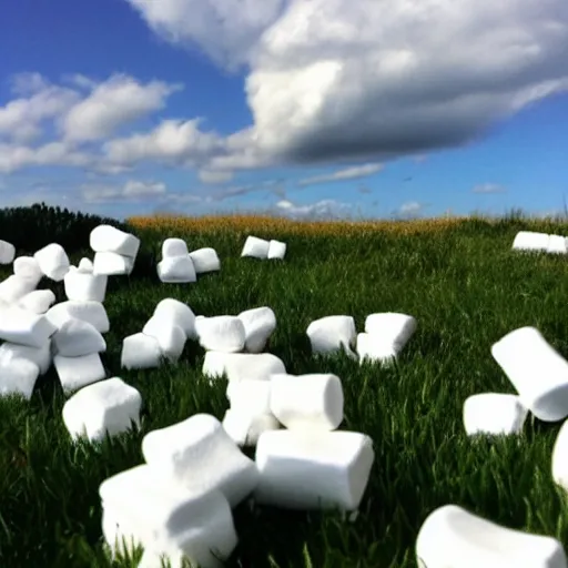 Prompt: blue sky full of marshmallows,