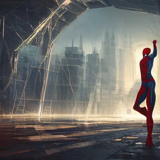 Image similar to unreal engine, octane render, 8 k, spiderman, techno mystic, by greg rutkowski,, maxim verehin, greg rutkowski, masterpiece, sharp focus,