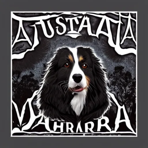 Image similar to australian shepherd on the album cover of a black metal band