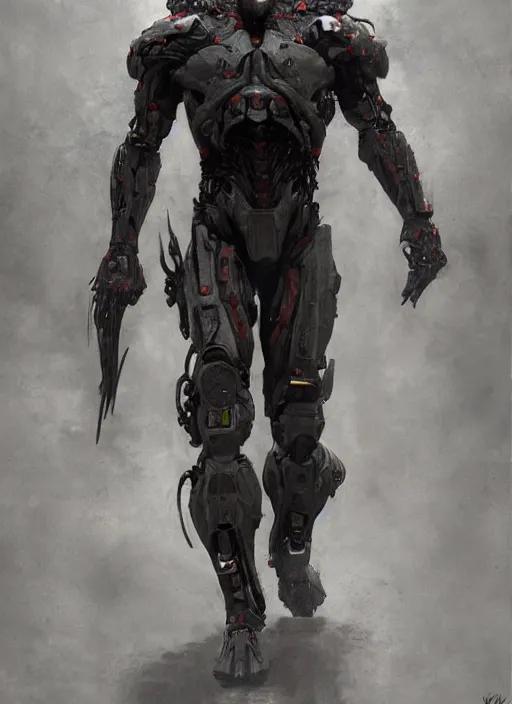 Image similar to willem dafoe as victor stone, full body concept, cyborg, borg, strogg, face of a man, terminator, flesh, quake strogg, doom demon, wolfenstein, monstrous, symmetry, symmetrical, concept art by ruan jia and greg rutkowski