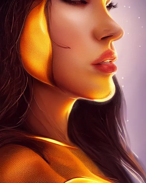 Image similar to beautiful madison beer as honey, made of honey, wearing honey, award winning creature portrait photography, extremely detailed, artstation, 8 k, sensual lighting, incredible art, wlop, artgerm, backlit, rim lighting