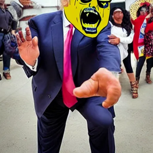 Image similar to Donald trump as an mexican luchador getting deported