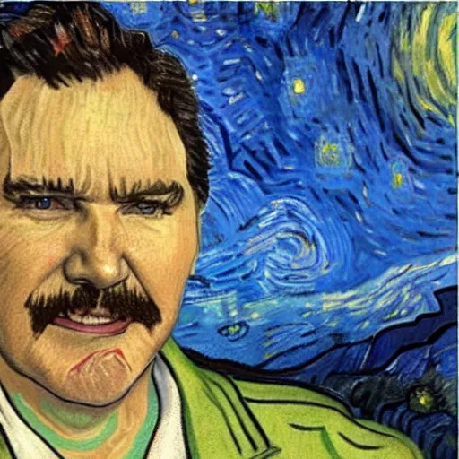 Image similar to a portrait of Norm Macdonald painted by Van Gogh
