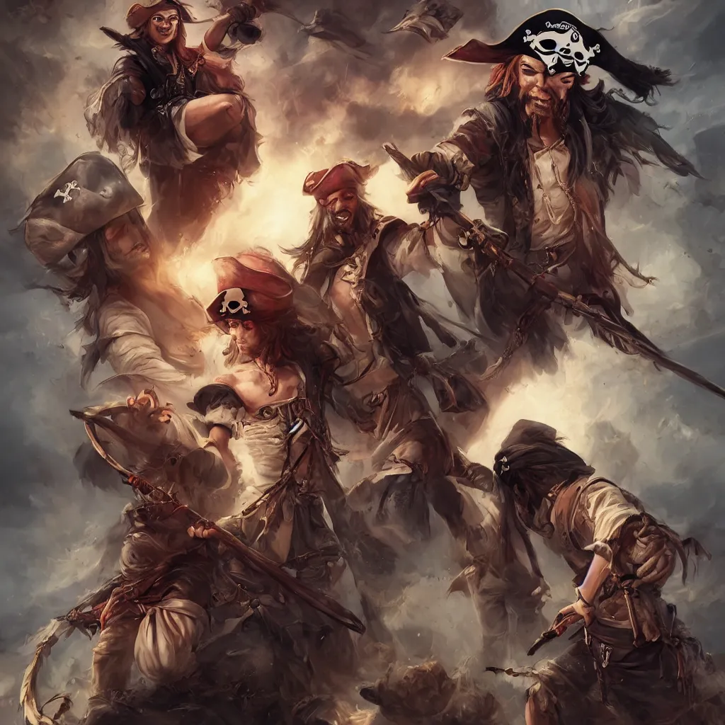 Image similar to pirate bae, trending on artstation, cover page