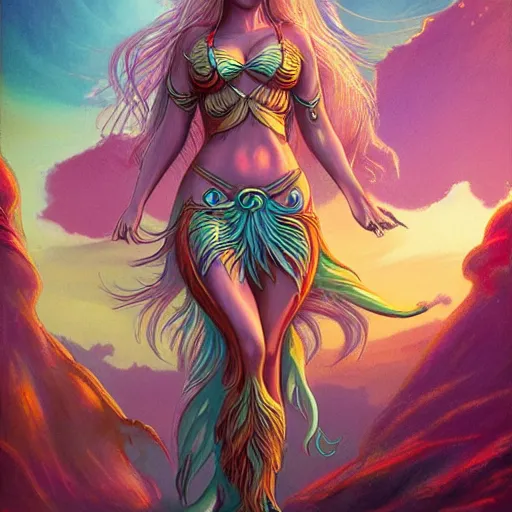 Prompt: merfolk sea goddess rising from the ocean, d & d style, trending on artstation, colorful, intricate, art by kev chan