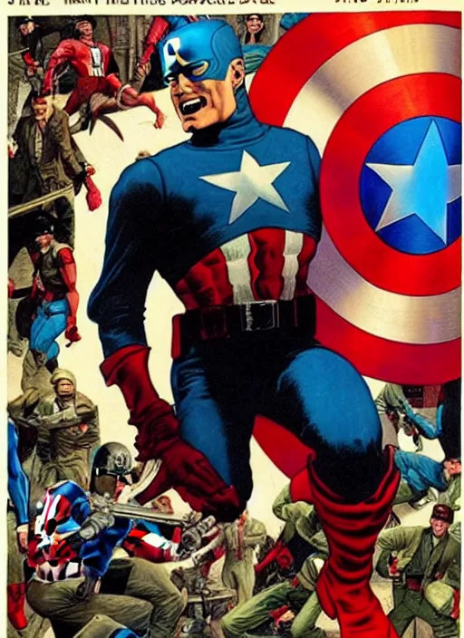 Prompt: hitman dressed as captain america. portrait by clyde caldwell and jean giraud and anton otto fischer and john philip falter and will eisner and gil elvgren