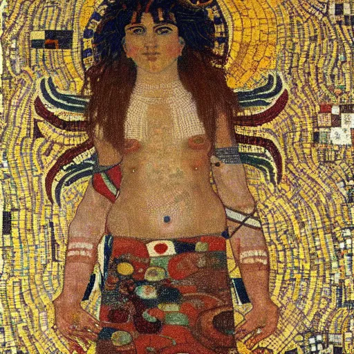 Prompt: beautiful roman mosaic of shiva, the protector by gustave klimt, 1 0 0 ad