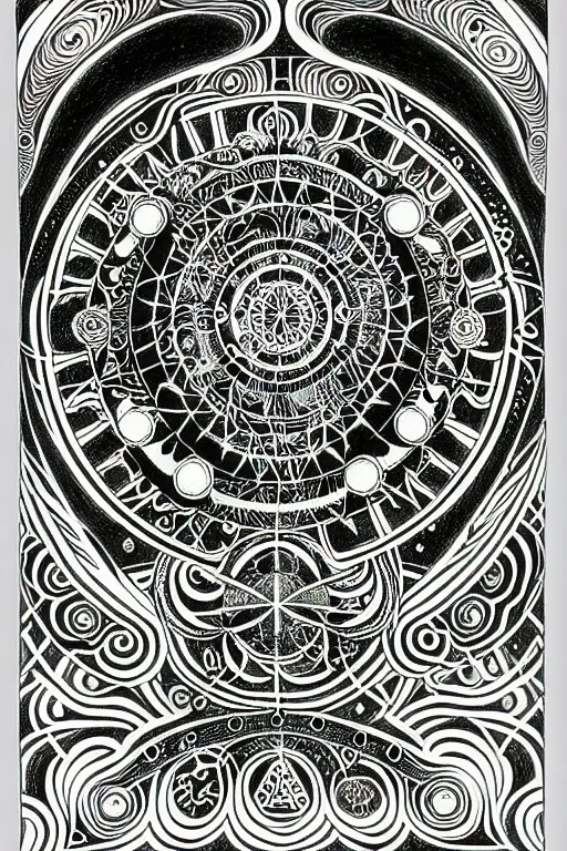 Image similar to a black and white drawing of chakra mandala ancient stargate portal, bioluminescence, a detailed mixed media collage by eduardo paolozzi and ernst haeckel, intricate linework, sketchbook psychedelic doodle comic drawing, geometric, deconstructivism, matte drawing, academic art, constructivism