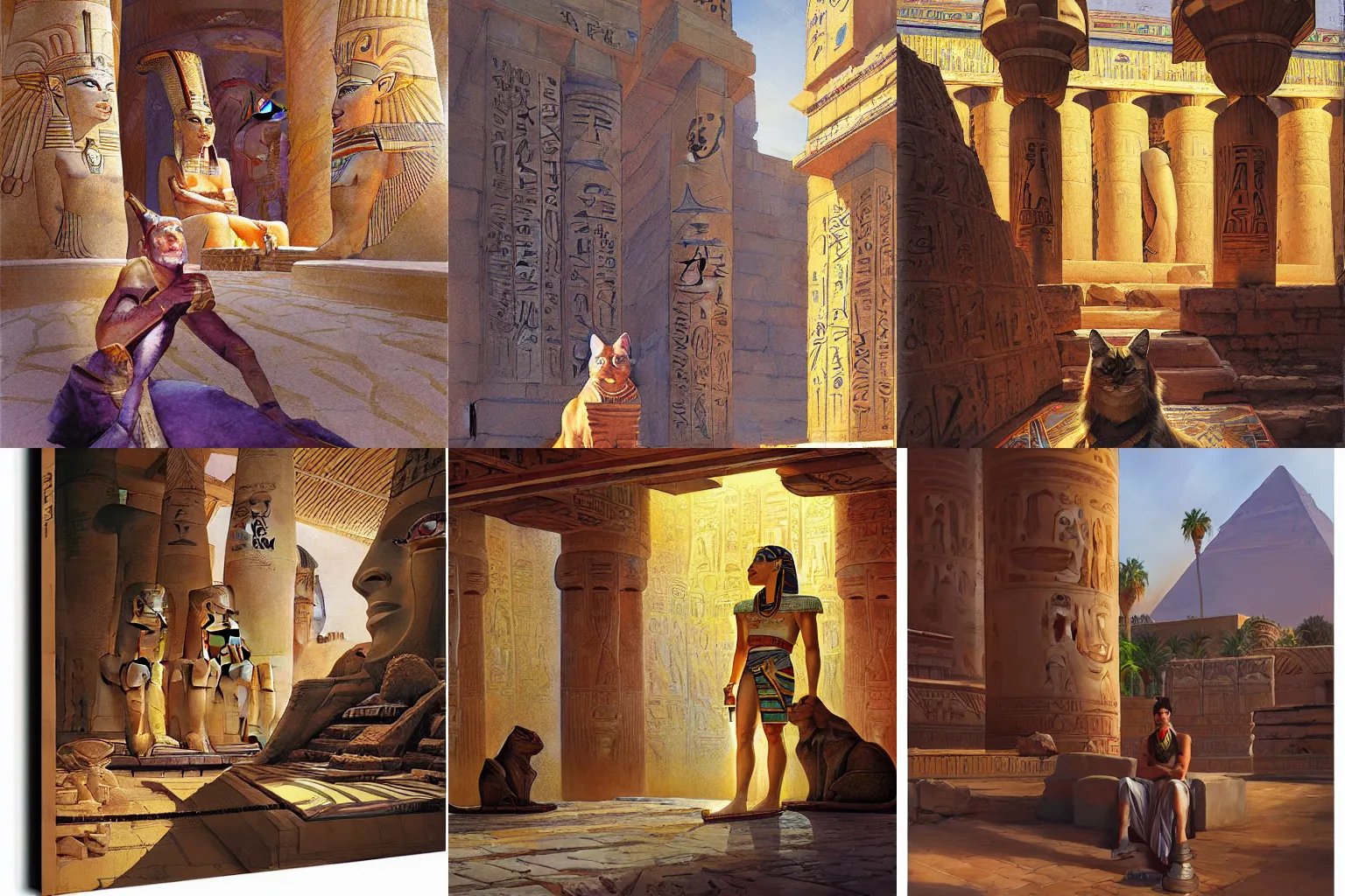 Prompt: portrait of an egyptian pharaoh cat in a scenic temple by jon foster and jesper ejsing