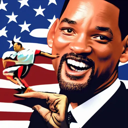 Prompt: will smith slapping obama with a black flip flop, digital art in the style of gta 5 cover art