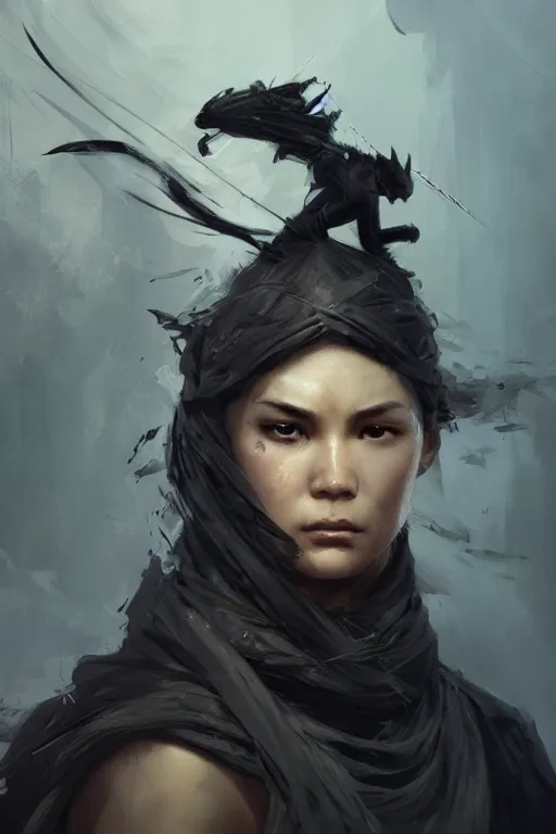 Image similar to powerfull and fierce ninja, close - up portrait, fierce, intricate, elegant, volumetric lighting, scenery, digital painting, highly detailed, artstation, sharp focus, illustration, concept art, ruan jia, steve mccurry