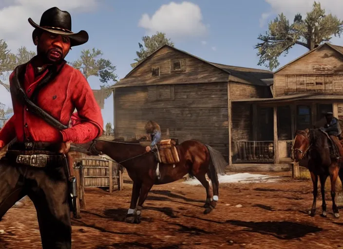 Prompt: stephen a smith in red dead redemption, ps 4 gameplay