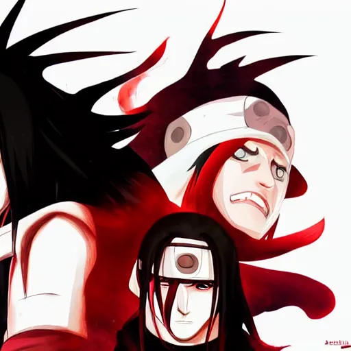 Image similar to split face Uchiha Madara/Hashirama poster, epic artwork, anime painting, extremely detailed, trending on Artstation, award-winning art