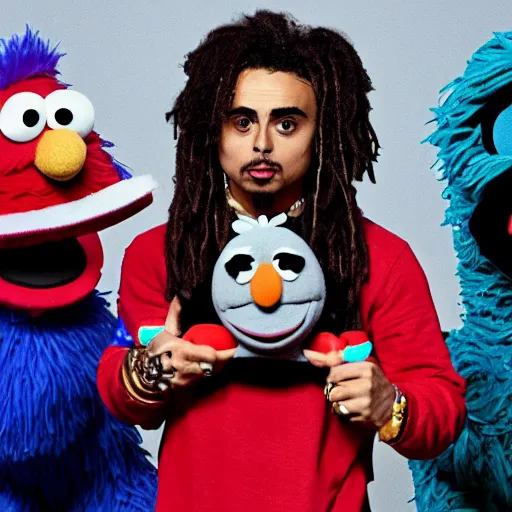 Prompt: lil pump on sesame street, tv show, photography,