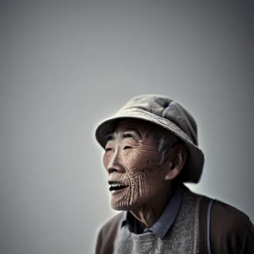 Image similar to a character portrait photo of an old japanese man, flickr contest winner, neo-expressionism, art photography, hyperrealism, chiaroscuro, anamorphic lens flare, shallow depth of field, photo taken with provia, 24mm, f1.8, by Filip Hodas, by Andrew Domachowski